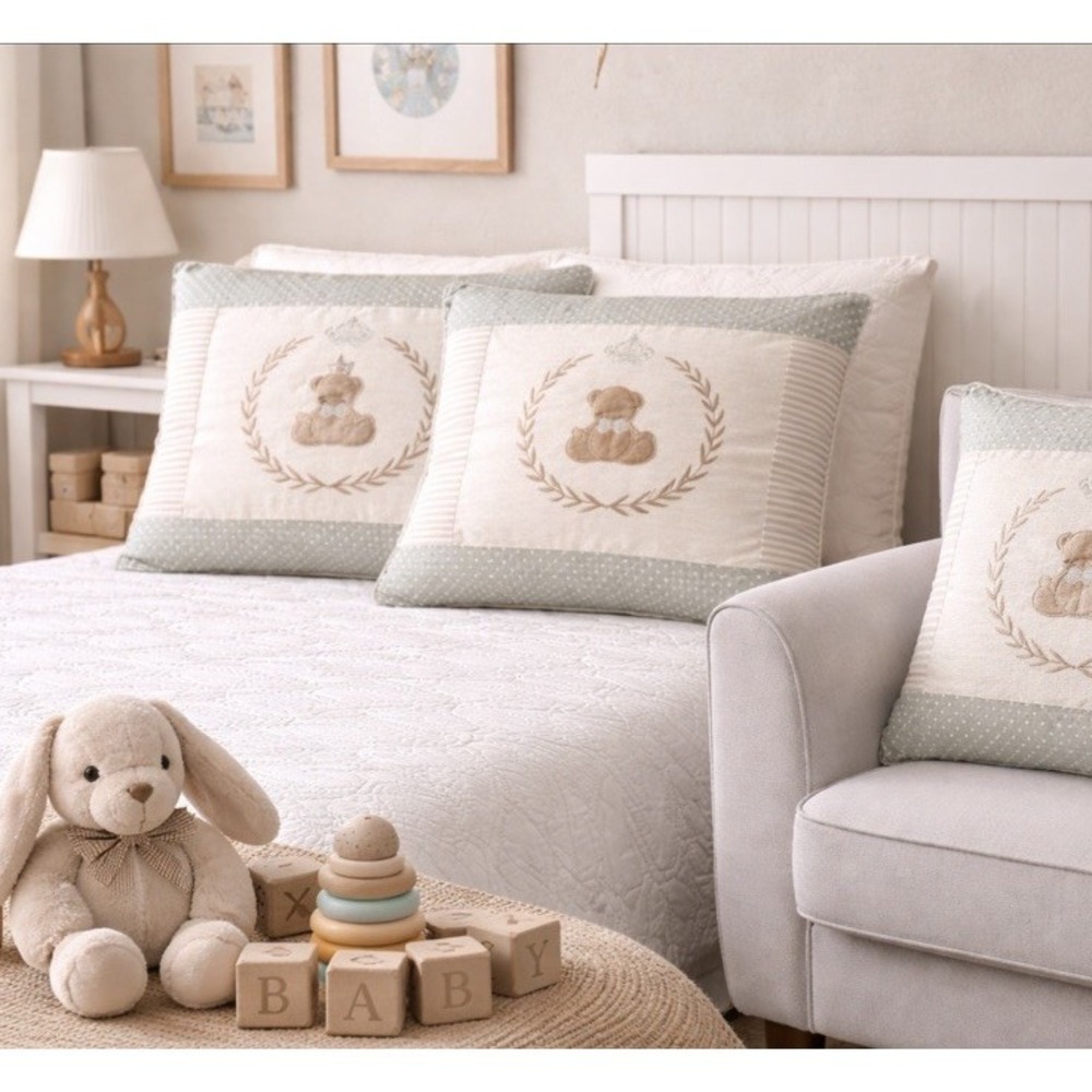 Vtg Paulinha Baby Std Size 26" X 20" Teddy Bear Pillow Pillowcases Lot of 3 EUC